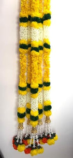 DIYANA IMPEX 4 Pc Artificial Marigold Garland with Bells, 5 Ft Long Hanging Flower Strings for Diwali Decorations, Indian Wedding, Party, Home Decor, Ganpati Hanging Decor & Mantle Decor (Yellow) - Image 6