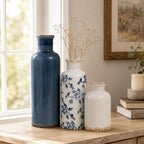 Blue Vintage Vase Set of 3, Flower Decorative Vase Ceramic Vase Set - Image 5