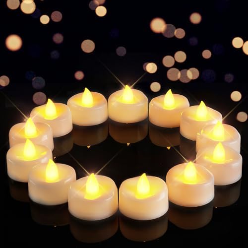 Merrynights Flameless Candles, 100-Pack Tea Lights Candles Battery Operated Bulk, Flameless Tealight Candles, LED Tea Lights for Christmas Halloween Wedding Fall Decor, 1.5'' D X 1.25'' H, Warm Yellow by Merrynights