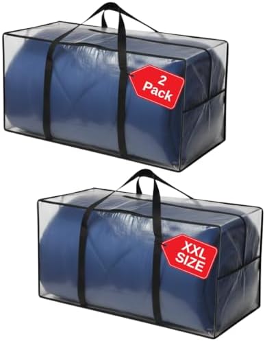 68.5 GAL 2 Pack XXL Jumbo Extra Large Heavy Duty Stronger Handles Storage Bags Moving Totes Zippered Reusable Wrap Around Handle Storage Totes (Translucent/Semi-Transparent) by BAGTHAT