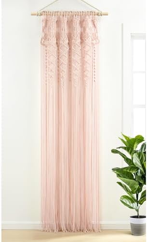 Lush Decor Boho Macrame Textured Cotton Window Curtain Panel Single 40" W x 84" L Blush - Macrame Curtains for Windows, Room Divider, Boho Wall Decor - Image 2