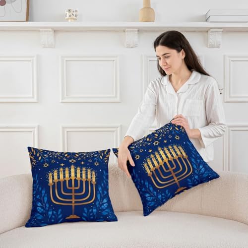 Erosebridal Hanukkah Throw Pillow Covers 24X24 Set of 2 for Couch Bed Sofa Decor, Hexagram Stars Pillow Covers, Olive Leaf Decorative Cushion Cases - Image 3