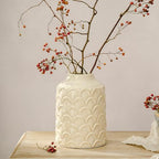 Ceramic Flower Vase, 7.28” Rustic Farmhouse Decorative Vase for Home Decor, Beige Textured Pottery Vase for Pampas Grass, Living Room, Entryway, Mantel, Kitchen Table, Centerpiece - Image 5