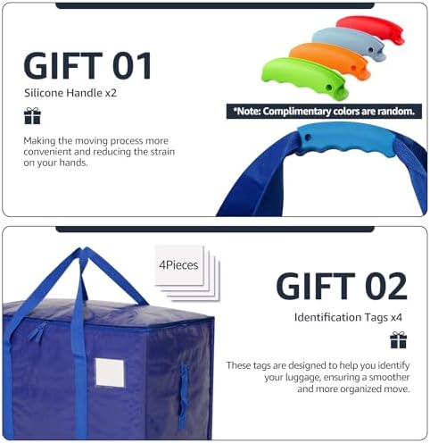 Moving Bags Heavy Duty Extra Large, Moving Boxes, Moving Supplies Essentials, Blue Storage Bins with Lids, Plastic Packing Totes, Storage Bags for Clothes with Handles & Zippers(Blue, 4 Pack) - Image 3