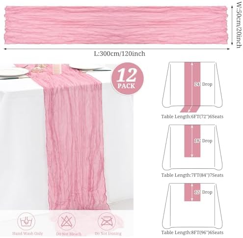 12 Pack Dusty Rose Cheesecloth Table Runner,20x120 in Table Runner - Image 2