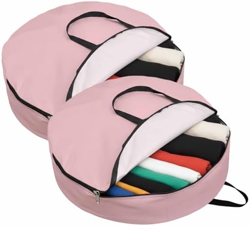 24 Inch Round Storage Bag 2 Pack,Pure Color Pink Waterproof Wreath Storage Container with Handles&Zipper Monochrome Closet Organizer Bags Garland Box - Image 2