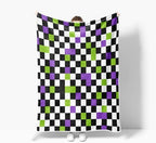 JAWO Halloween Gothic Checkerboard Throw Blanket, Purple Lime Green Black White Plaid Plush Flannel Blanket, Spooky Grid Decor Couch Bed Blanket 60X80 Inches - Image 5