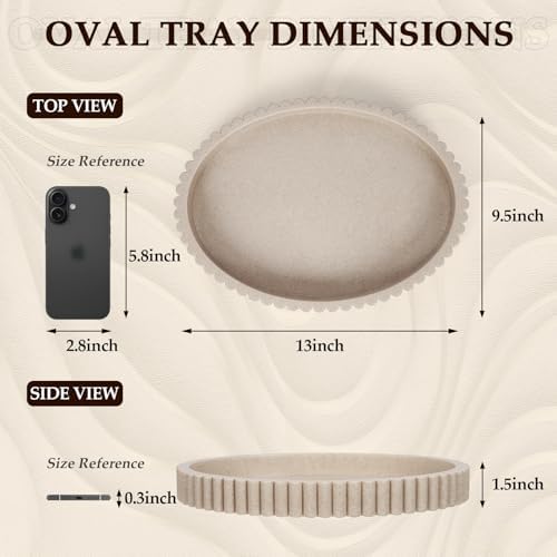 Oval Tray for Coffee Table Decor, 13" Resin Coffee Table Tray, Beige Resin - Image 3