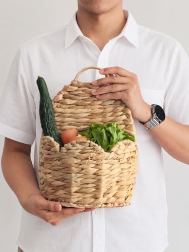 Door Basket Scalloped Hanging Storage Basket,Water Hyacinth Woven Wall Baskets for Front Door Decor, Hangable Storage Organize for Flowers,Planter,Mails,Wicker Baskets for Organizing Garden - S - Image 2