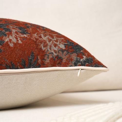 FANAMI Vintage Floral Throw Pillow Covers 20x20 Set of 2 Boho Farmhouse Accent Pillowcase Neutral Modern Chenille Square Decorative Cushion Covers for Couch Sofa Bed Living Room Home Decor, Rust - Image 3