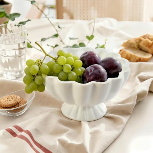 Pedestal Decorative Bowl Home Decor, 8" Footed Ruffle Fruit Bowl - Image 2