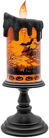 Halloween Snow Globe Flameless Candle – Lighted Halloween Glitter Lantern with Spinning Water and Timer, Pumpkin & Bat Scene Halloween Decor for Home, Party, Table Centerpiece - Image 2
