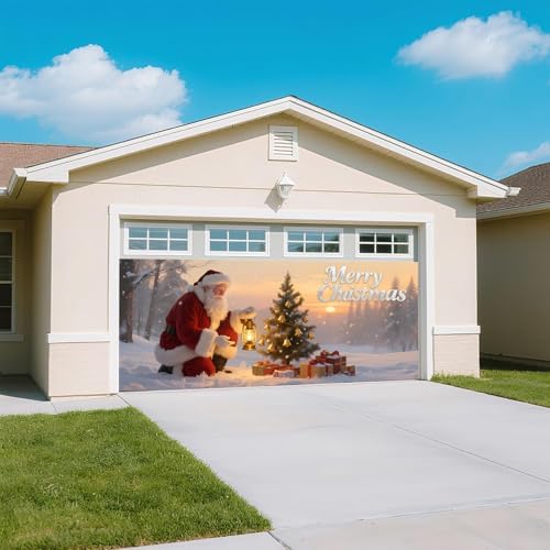 Christmas Garage Door Banner – Santa Claus, Xmas Tree & Gift Boxes, Large Waterproof Reusable Outdoor Holiday Cover for Home, Yard, Party & Photo Backdrop,16 x 7ft/4.8 x 2.1m - Image 4