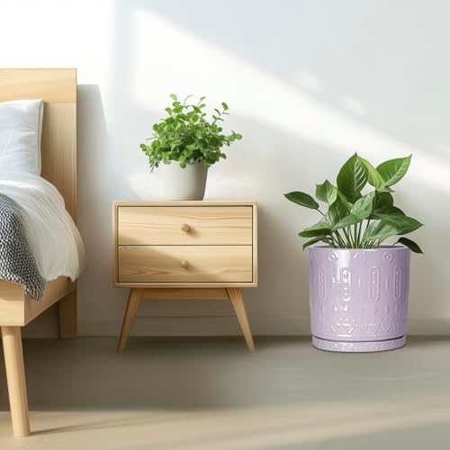 Eightpot Ceramic Plant Pots, 12 Inch Pots for Plants Indoor Outdoor, Round Planter with Drainage Hole and Tray, Modern Decorative Flower Pot, Home Apartment Decor, House Warming Gifts, Purple - Image 7