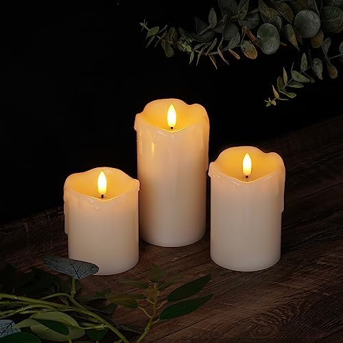 Homemory Dripping Wax Flameless LED Pillar Candles, Battery Operated with Remote Control and Timer, Set of 3, 5" H x 4" W x 6" D - Image 4