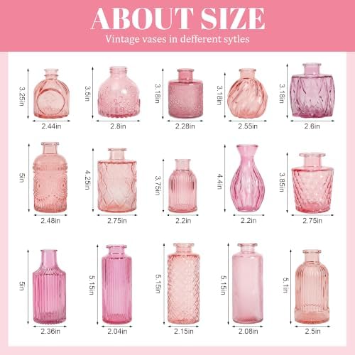 30 Pcs Pink Glass Bud Vases Bulk, Vintage Small Flower Vase Set - Image 2