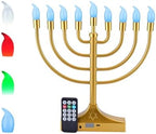 Electric Hanukkah Menorah,RGB Led Menorahs for Chanukah Decoration,Color Changing with Remote Control & Push-Button to Choose The Day and Timer Options Battery/USB Powered,Gold by NbHnJs