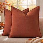 decorUhome Fall Rust Linen Throw Pillow Covers 26x26 Set of 2 by decorUhome