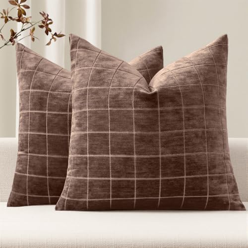 MIULEE Reddish Brown Plaid Fall Decor Throw Pillow Covers 20x20 Set of 2 by MIULEE