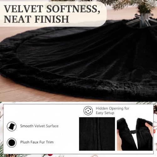 Skylety 48" Velvet Christmas Tree Skirt with Faux Fur Trim,Black - Image 4