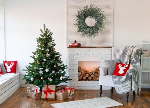 20 Inch Norfolk Pine Winter Wreath (Green & White) - Artificial Pine Greenery Christmas Winter Wreaths for Front Door Porch Wall Window Porch Fireplace Indoor Outdoor Decor Decorations - Image 6