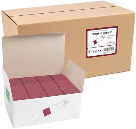 NATURALABEL Self-Adhesive Napkin Bands, Bulk Pack of 20,000, Burgundy by NATURALABEL