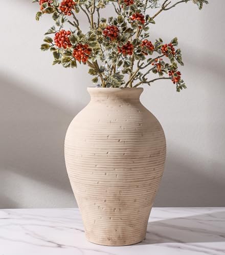Ceramic Flower Vase Home Decor, 9 in Farmhouse Table Vase Retro Vintage Living Room Kitchen Bedroom Decoration Pottery Decorative Vases for Flowers Shelf Office Coffee Desk Dining Entryway, Rustic by FancyPlus
