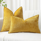 decorUhome Chenille Mineral Yellow Throw Pillow Covers 24x24 Set of 2 - Image 4