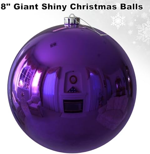 Purple 8.0" Extra Large Christmas Ornaments - Christmas Tree Decoration Balls Shatterproof Hanging Shiny Balls for Birthday Holiday Wedding Decorations Set of 2pcs - Image 2