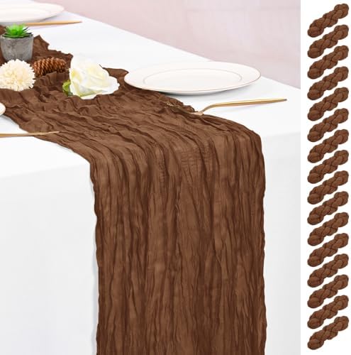 16 Pack Brown Table Runner 10FT Cheesecloth Table Runner Boho Gauze Table Runners Long Rustic Sheer Fabric Table Runners for Wedding Party Bridal Shower Farmhouse & Home Decor by Lumaycens