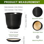 8 Inch Plant Pot - Ceramic Pots for Plants with Drainage Hole and Saucer, Round Planter for Indoor Outdoor, Modern Flower Pot, Gifts for Plant Lovers, Home Room Garden Porch Decor, Black - Image 2