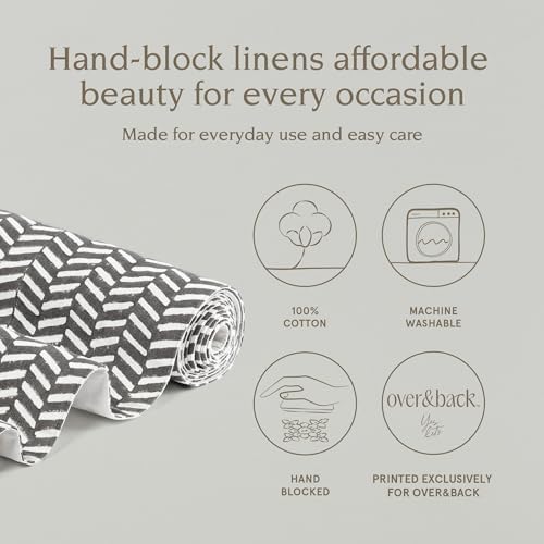 over&back 18x108 Hand-Blocked Printed Cotton Table Runner - Washable Table Runners for a Custom Home Decor Tablescape - Perfect for Coffee Table, Dinner Table, Living Room, and More - Grey Herringbone - Image 2