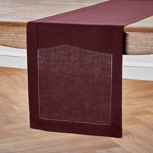 Solino Home 100% Pure Linen Table Runner Burgundy Hemstitch, 14 x 48 in - Image 2