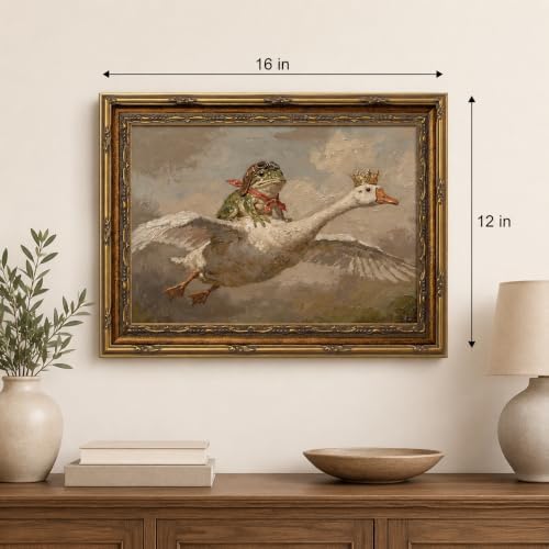 Gold Framed Frog Riding Goose Wall Art, Whimsical Canvas Print, 16x12 - Image 5