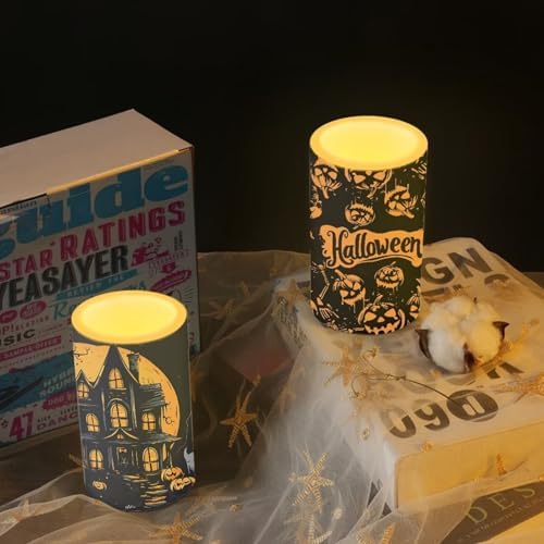 Haunted House LED Candles with Remote Timer Color Changing Control for All Saints' Day Decoration Set of 2 Flameless LED Candles Halloween Decorations - Image 6