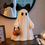 14 in Large Lighted White Ghost Figurine with Pumpkin Lantern&Remote Timer by Unknown