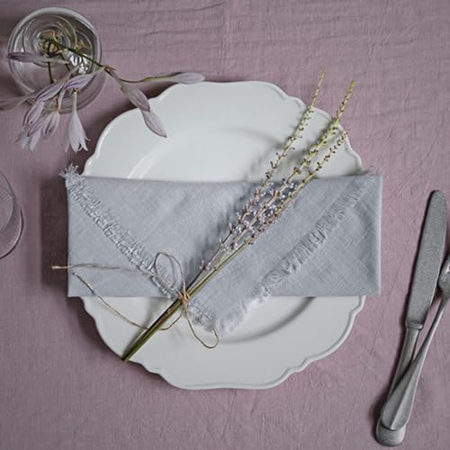 Handmade Cloth Napkins 100% Cotton Napkins with Fringe，Delicate Handmade Cloth Napkins for Dinners, Parties, Weddings and More，18 x 18 Inch Set of 12 - Light Grey - Image 2