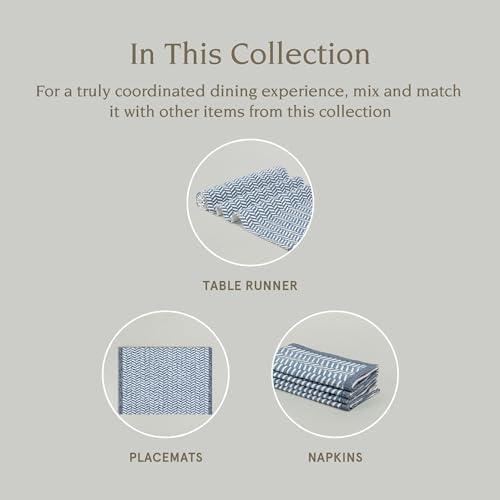 over&back 18x108 Hand-Blocked Printed Cotton Table Runner - Washable Table Runners for a Custom Home Decor Tablescape - Perfect for Coffee Table, Dinner Table, Living Room, and More - Blue Herringbone - Image 4