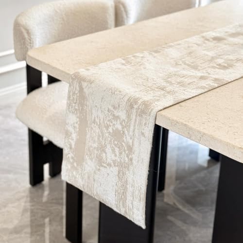 Beige Table Runner, Waterproof Thick Table Runners 48 Inches Long, Farmhouse Cashmere Texture Home Decor, 12x48 Inch, Beige by ZIWUROAD