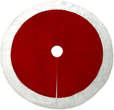 Haute Decor 54 Inch Diameter Large Dark Red Velvet Tree Skirt with Hi-Pile White Border - Classic Extra Large Size Plush Christmas Tree Skirt by HauteDecor