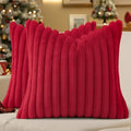 decorUhome Fall Faux Fur Throw Pillow Covers 26x26 Set of 2 Red by decorUhome