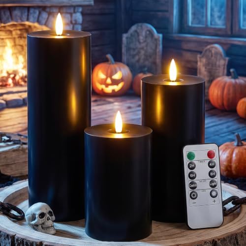Retisee 3 Pcs 6/8/12" Halloween Black Flameless LED Candle Decor for Home by Retisee