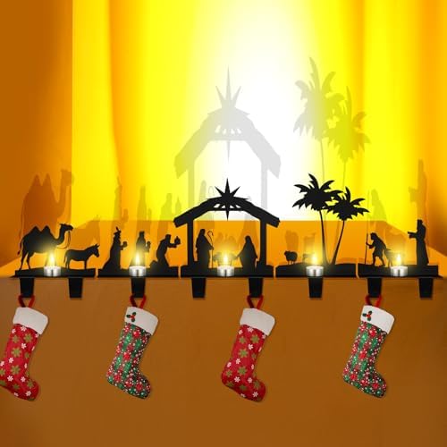 Hicarer 5 Pcs Christmas Stocking Holder Set Mantel Nativity Scene Desktop - Image 4
