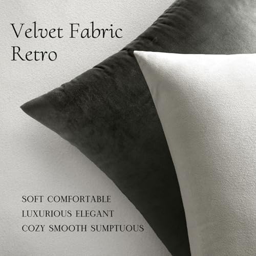 MIULEE Velvet Throw Pillow Covers 22x22 Inch Pack of 2 Greyish White - Image 5