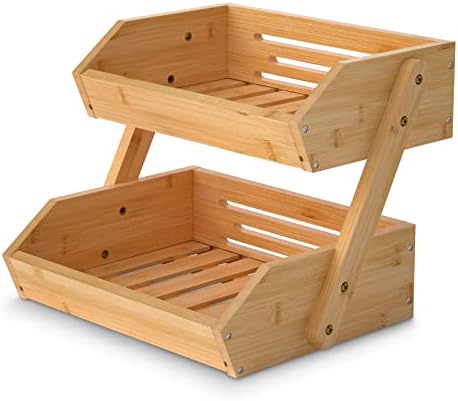 Bamboo Tiered Fruit & Vegetable Storage Bowl Stand for Kitchen Countertop - Produce Basket for Potato, Onion, Bread, Snack Storage by Merysen