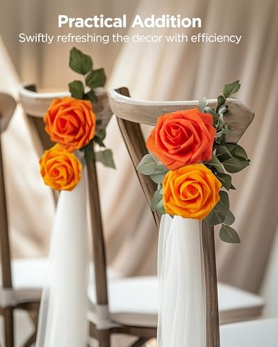 InnoGear Artificial Flowers, 100 Pcs Shades of Orange Rose Foam Fake Roses Bulk with Stems for Autumn Fall Decoration DIY Wedding Bouquets Centerpieces Bridal Shower Party Christmas Tree - Image 3