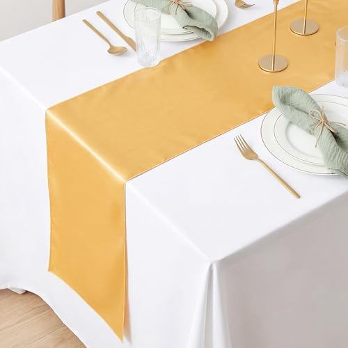 24 Pack Gold Satin Table Runners 12 x 108 Inch Reusable Seamless Design - Image 5
