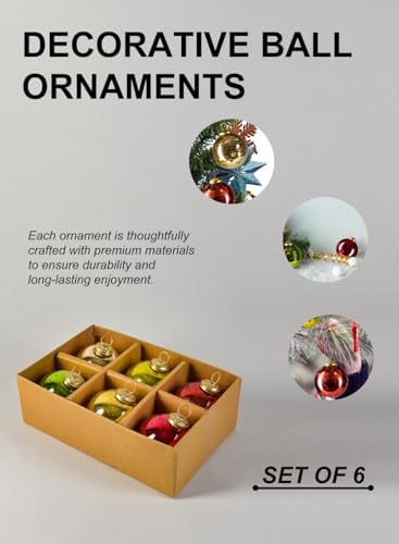Serene Spaces Living Red, Green, and Gold Christmas Tree Ornaments for Xmas Decorating, Decorative Ball Ornaments for Holiday Décor, 4" Tall X 3" Diameter, Pack of 6 - Image 6