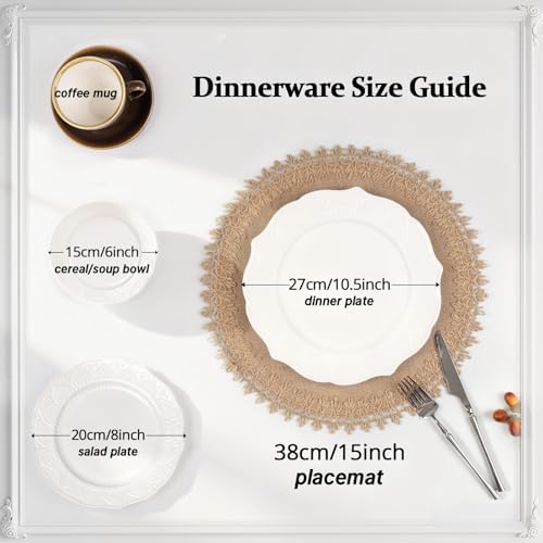 FunWheat Burlap Round Braided Placemats Set of 12 for Dining Tables 15 Inch Heat Resistant Jute Table Mats Farmhouse Woven Fabric Natural Place mats (Brown Jute Lace) - Image 2