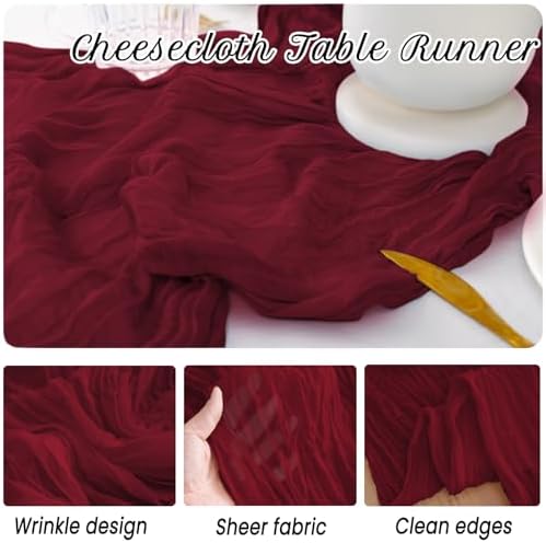 12Pack Burgundy Cheesecloth Table Runners 10FT Gauze Table Runner - Image 6